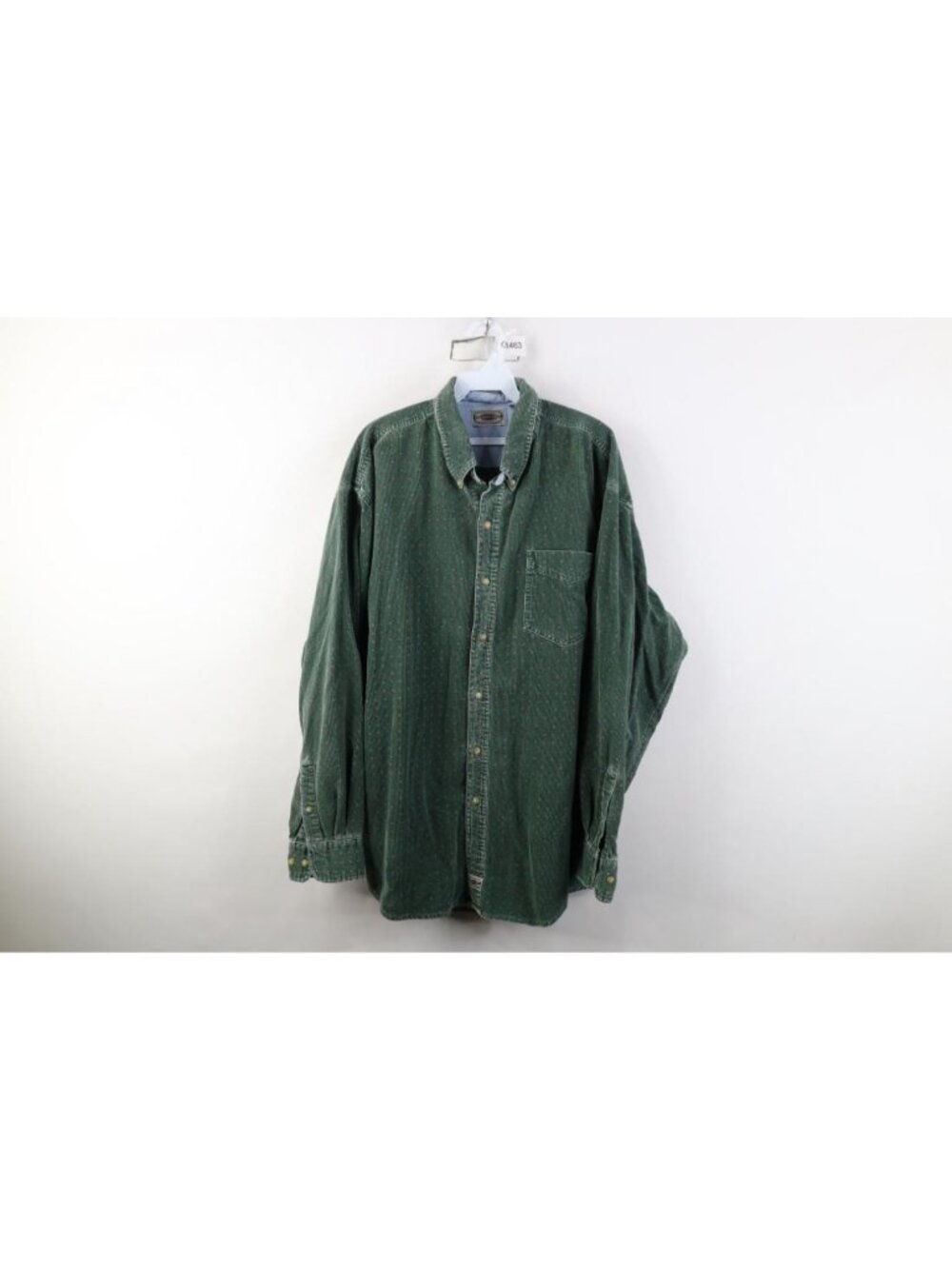 Vintage 90s Streetwear Mens XL Faded Geometric Corduroy Button Down Shirt Green